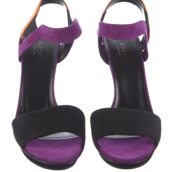 NWT Gucci Black Purple Orange Genuine Suede Leather Slingback Shoes Pumps Heels - Picture 4 of 13